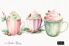 Pastel Watercolor Hot Cocoa Clipart | Christmas PNG Product Image 1