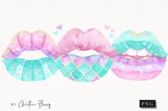 Watercolor Pastel Mermaid Lips Clipart | Mermaid PNG Product Image 1