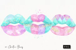 Watercolor Pastel Mermaid Lips Clipart | Mermaid PNG Product Image 1