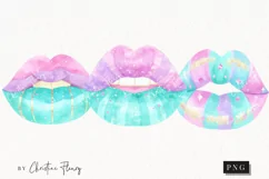 Watercolor Pastel Mermaid Lips Clipart | Mermaid PNG Product Image 1