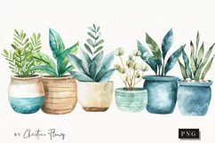 Watercolor Blue Plants Clipart | Coastal PNG Product Image 1
