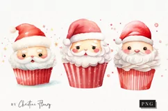 Cute Christmas Santa Cupcake Clipart | Christmas PNG Product Image 1