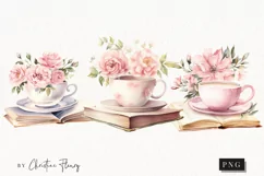 Watercolor Teacup Books PNG | Reading PNG Product Image 1