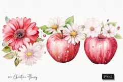Watercolor Flowers & Apples PNG | Spring PNG Product Image 1