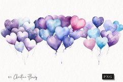 Watercolor Purple Heart Balloons PNG | Birthday PNG Product Image 1