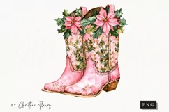 Pink Christmas Cowgirl Boots | Christmas PNG Product Image 1