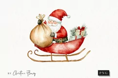 Watercolor Santa in Sleigh | Christmas PNG Product Image 1
