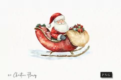 Watercolor Santa in Sleigh | Christmas PNG Product Image 1