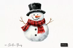 Watercolor Snowman with Top Hat | Christmas PNG Product Image 1