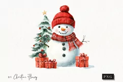 Watercolor Snowman with Gifts | Christmas PNG Product Image 1