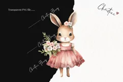 Watercolor Pink Bunny Girls PNG | Easter PNG Product Image 2