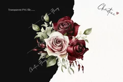 Watercolor burgundy Rose Bouquets | Wedding PNG Product Image 2
