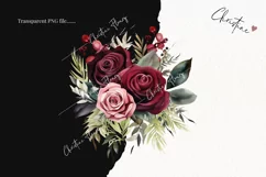 Watercolor burgundy Rose Bouquets | Wedding PNG Product Image 2