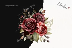 Watercolor burgundy Rose Bouquets | Wedding PNG Product Image 2