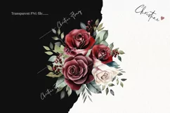 Watercolor burgundy Rose Bouquets | Wedding PNG Product Image 2