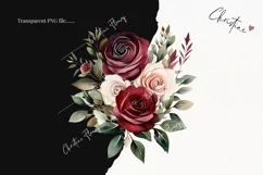 Watercolor burgundy Rose Bouquets | Wedding PNG Product Image 2