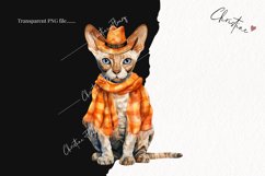 Watercolor Devon Rex | Fall Cat PNG Product Image 2