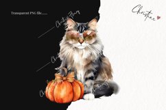 Watercolor Norwegian Forest Cat | Fall Cat PNG Product Image 2