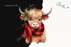 Watercolor Highland Cows Clipart | Christmas Clipart Product Image 2