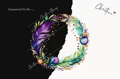 Watercolor Feather Wreaths PNG | Mardi Gras Clipart Product Image 2