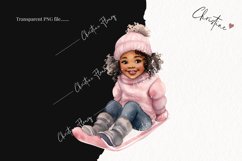 Watercolor Girl On Sled Clipart | Christmas Clipart Product Image 2