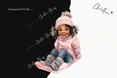 Watercolor Girl On Sled Clipart | Christmas Clipart Product Image 2