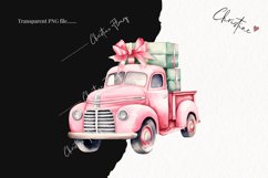 Watercolor Pink Vintage Trucks Clipart | Christmas Clipart Product Image 2