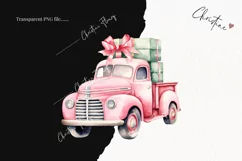 Watercolor Pink Vintage Trucks Clipart | Christmas Clipart Product Image 2