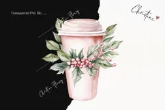 Watercolor Pink Coffee Tumbler Clipart | Christmas Clipart Product Image 2