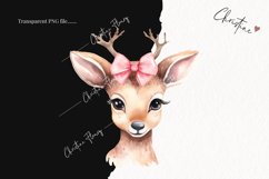 Watercolor Pink Bow Reindeer Clipart | Christmas Clipart Product Image 2