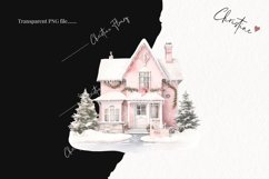 Watercolor Pink Christmas Houses Clipart | Christmas Clipart Product Image 2