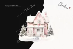 Watercolor Pink Christmas Houses Clipart | Christmas Clipart Product Image 2
