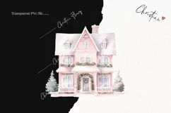 Watercolor Pink Festive Houses Clipart | Christmas Clipart Product Image 2