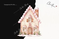 Watercolor Pink Gingerbread Houses Clipart | Christmas PNG Product Image 2