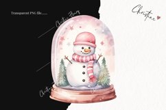 Watercolor Pink Snowman Snowglobes Clipart | Christmas PNG Product Image 2