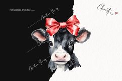 Watercolor Valentine Cow With Bow Clipart | Valentines PNG Product Image 2