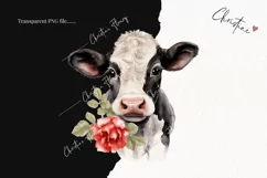Watercolor Valentine Cow With Roses Clipart | Valentines PNG Product Image 2