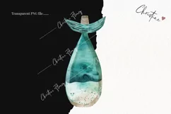 Watercolor Blue Glass Bottles Clipart | Coastal PNG Product Image 2