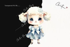Watercolor Cute Lamb in Blue Dress Clipart | Spring PNG Product Image 2