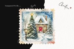 Watercolor Christmas House Postage Stamps | Christmas PNG Product Image 2