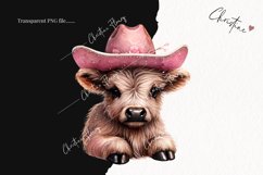 Watercolor Pink Highland Cow PNG | Cowgirl PNG Product Image 2