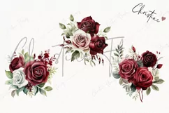 Watercolor burgundy Rose Bouquets | Wedding PNG Product Image 3