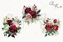 Watercolor burgundy Rose Bouquets | Wedding PNG Product Image 3