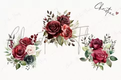 Watercolor burgundy Rose Bouquets | Wedding PNG Product Image 3
