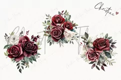Watercolor burgundy Rose Bouquets | Wedding PNG Product Image 3