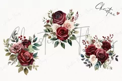 Watercolor burgundy Rose Bouquets | Wedding PNG Product Image 3