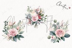 Watercolor Blush Roses &amp; Eucalyptus PNG | Wedding Clipart Product Image 3