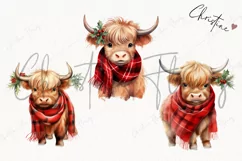 Watercolor Highland Cows Clipart | Christmas Clipart Product Image 3