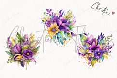 Mardi Gras Watercolor Flowers PNG | Flower Clipart Product Image 3