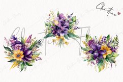 Mardi Gras Watercolor Flowers PNG | Flower Clipart Product Image 3